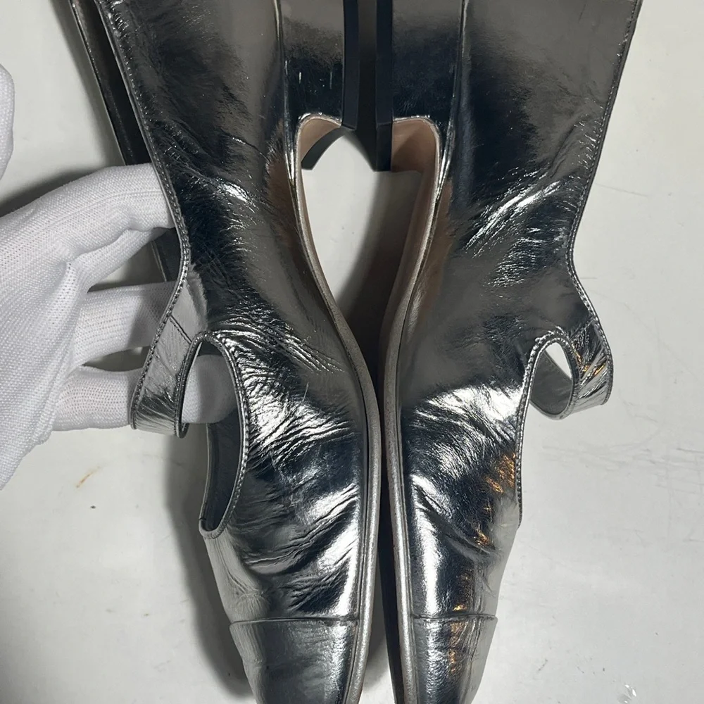 CHANEL Silver Mary Jane Flats with Strap - Picture 4 of 13